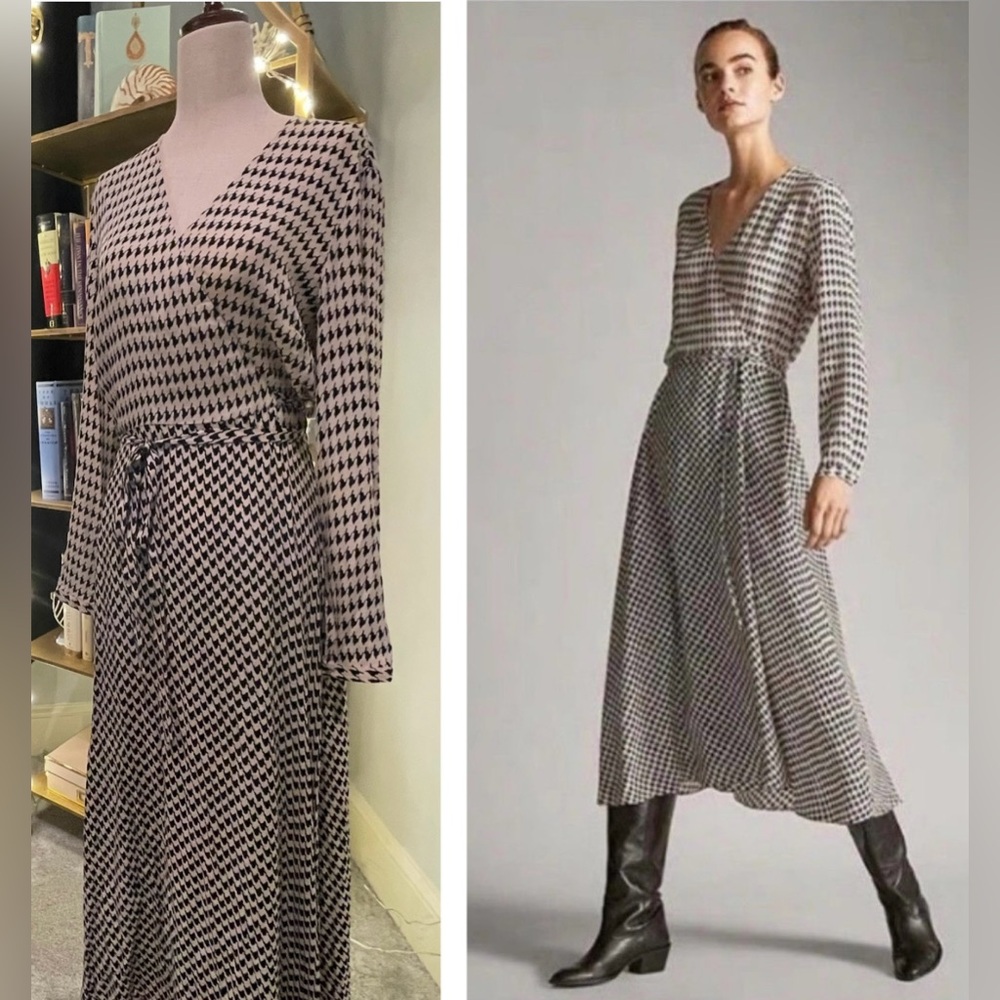 Massimo Dutti Black & White Print Wrap Midi Dress